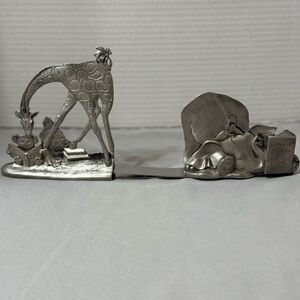 Limited Edition Seagull Pewter Etain Zinn Giraffe Elephant Bookends Vintage 1993